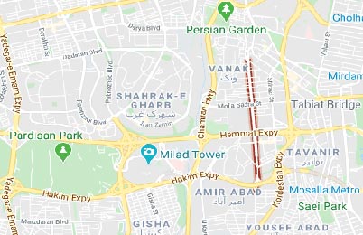 نقشه خیابان شیخ بهایی
